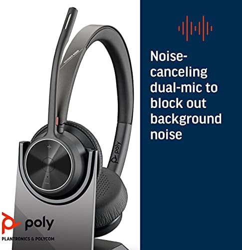 Поли-Војаџер 4320 UC Безжични Слушалки + Полнење Стенд-Слушалки Со Бум Микрофон-Поврзете СЕ СО КОМПЈУТЕР/Мек преку USB-Bluetooth Адаптер, Мобилен