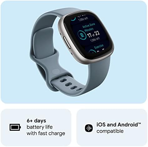 Fitbit Versa 4 Fitness Smartwatch со дневна подготвеност, GPS, 24/7 срцев ритам, 40+ режими за вежбање, следење на спиење и повеќе, водопад