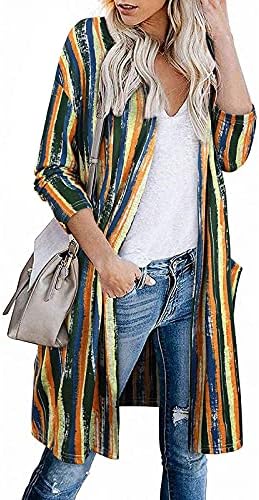 Палта за жени Бохо отворен предниот дел од кардиган во боја на долг ракав, лабава плетена лесна џемпери