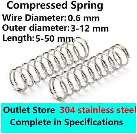 Ахегас Спрингс 304 Компресија на не'рѓосувачки челик пролетен дијаметар на жицата 0,6мм, надворешен дијаметар 3-12мм компресија пролет