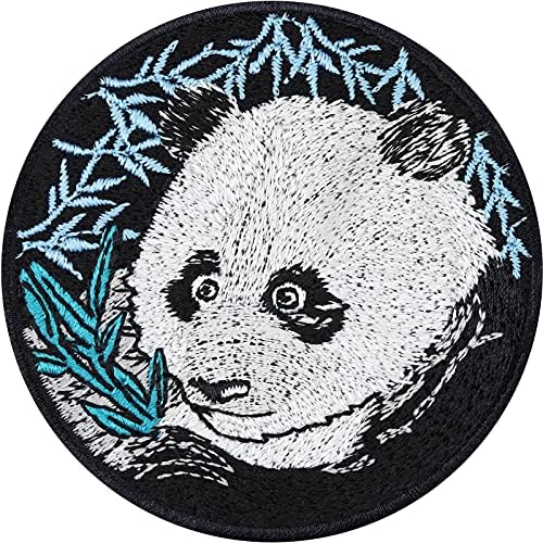 Панда мечка глава со лисја од бамбус шиење на лепенка - заштедете железо од животински свет на закрпи за loversубителите на дивиот