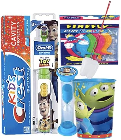 Приказна за играчки на Дизни 4 парчиња светла насмевка Орална хигиена пакет! Четка за заби на турбо спин, паста за заби, тајмер за четкање, чаша за плакнење на уста! Ѓ?