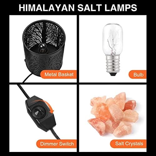 Сол ламби, природна ламба за сол на Хималај, шумска сол кристална ноќна светла со затемнувач, ретро метална корпа за декор, декор, најдобар подарок