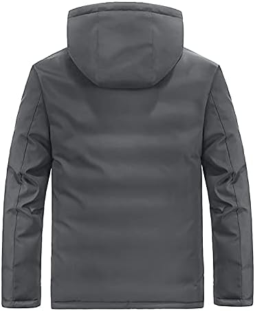 Јакна со цврста боја на влечење со долги ракави со аспираторски јакна со качулка за машки модни зимски палта за мажи