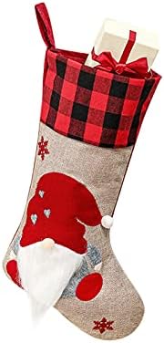 Божиќни чорапи носители на црвени карирани украси на семејството Гном висечки чорапи украс за Божиќ празник