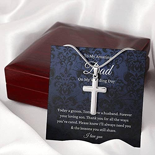 Накит за картички за пораки, рачно изработено ѓердан- Персонализиран подарок Крст ѓердан, татко на подарокот за зетот од син