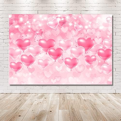 Mehofond 7x5ft розови срца балон фотографија позадина раните 2000 -ти романтична позадина на Денот на вineубените, банер за забава, банер декор,