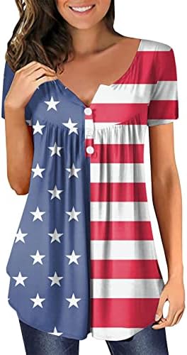 Миашуи Повик Краток Ракав Денот На Независноста За Жени Плус Големина Американски 4 од јули Печатени V Вратот Кратки Тениски Кошули