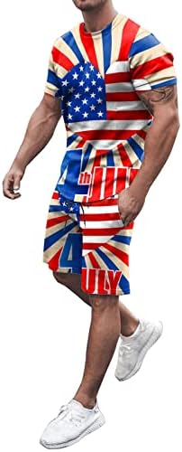 Руируилико шорцеви за тренерки поставени за мажи патриотски 4 -ти јули летни обични облеки 2 парчиња кратки ракави маички и шорцеви поставени