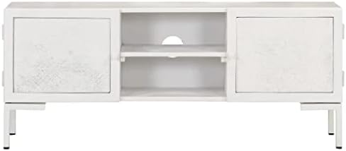 Vidaxl цврсто манго дрвен ТВ кабинет стерео кабинети странични странични странични странични плочи од таблата со резбани ТВ -столбови дрвени бели бели 45,3 x11.8 x18.1