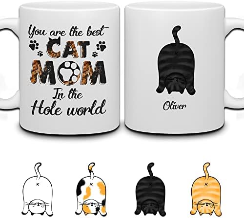 Whidobe персонализирана чаша за кафе за мама мама обичај керамичка чаша 11oz 15oz за loversубители на мачки на роденден, Божиќ, годишнина,