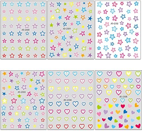 6 чаршафи налепници за уметност со starвездички декорации 3Д само лепила за лепење на нокти сино розово пентаграм loveубов срце симпатична starвезда