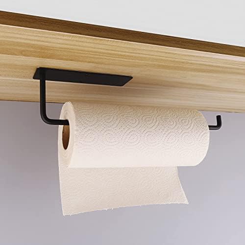 Аневеј кујнски хартиен држач за крпи за крпи од не'рѓосувачки челик, под инсталација на кабинет со завртка или самостојно лепило, црно