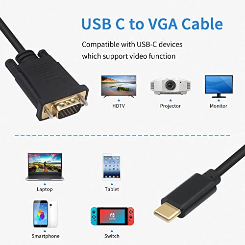 DUTTEK USB C ДО VGA Кабел 6FT/1,8 M, USB Тип-C До VGA Адаптер Кабел, USB C Машки До VGA Машки Адаптер Конвертор Кабел Со Позлатена