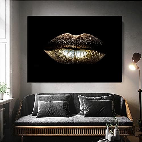 TJLSS Скандинавски секси златни усни црна позадина платно сликарство скандинавска африканска wallидна уметност слика за дневна