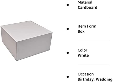 Длабоко квадратна картонска кутија со капак, 10x10 инчи, бела длабока кутија за подароци, 2 пакувања од 4