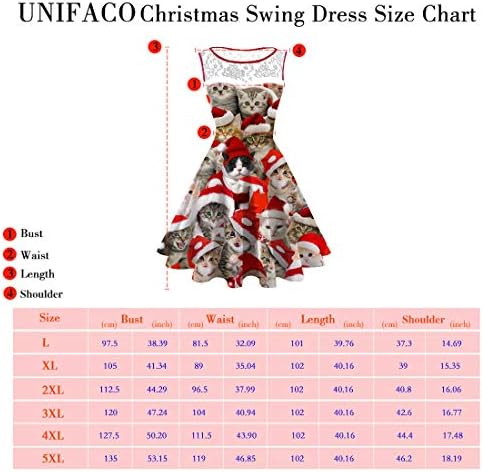 Christmasенски плус големина на Unifaco, Божиќни дневни фустани, без ракави, повторно печатење на вратот, разгорен коктел забава