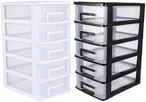 Toyandona 5 фиока пластична складирање, организатор за складирање пластични канти за складирање со фиоки за заштеда на простор