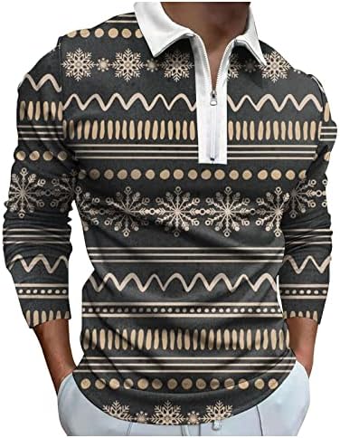 ДСОДАН Божиќни маички Поло кошули со долги ракави по поштенски патенти на врвовите на вратот Смешни Дедо Клаус Снегулки за печатење на голф кошули за голф