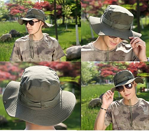 Сонце капа за мажи, риболов капа со УВ заштита широка корпа капа за риболов пешачење за патувања на плажа UPF50+