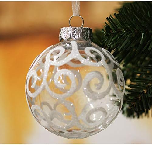 Славно чисто бело вртењето избришани божиќни топки украси за украси на дрвја, 3,15 “со закачалки со лента