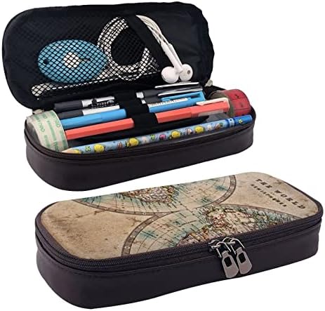 Dcarsetcv стари витраж мапа со молив кутија симпатична пенкало молив кутија Пу кожа флип молив торбичка канцеларија за моливи кутии торбички