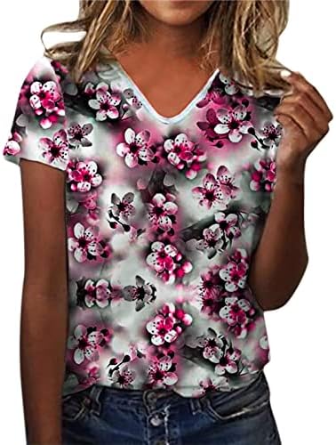 Кошули со краток ракав за жени маички обични графички симпатични букви отпечатени лабави маички врвови со кратки ракави кошули жени