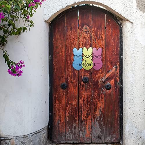 Jykcul Велигденска врата закачалка знак за добредојде за предниот велигденски зајаче дрво знак смешен зајак венци wallид виси знак Велигденски