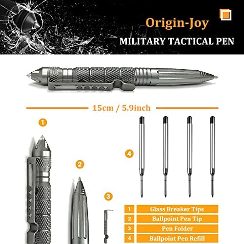 Потекло-oyој 3 пакет со пакувања во волфрам челик тактичко пенкало, мултифункционално пенкало за самоодбрана на ЕДЦ со 12 полнења