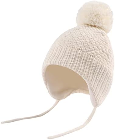 Бебе девојче Зимски капи, руно, наредени капачиња за новороденчиња за момчиња плетени деца, уво од гравче со помпом 0-8 години