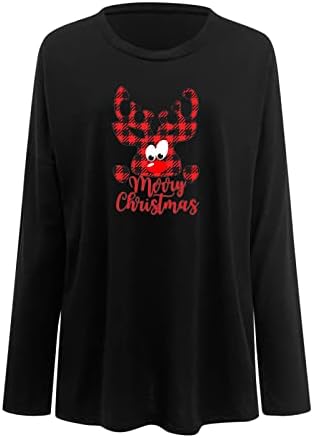 Божиќни кошули за жени ирваси Графички преголем џемпер, обичен екипаж со долги ракави лабави врвови на врвови пулвер