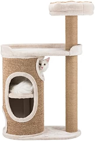 Трикси Фалко Мачка кула со гребење, двокатна мачка кондо, две платформи, отстранлив кревет, светло сива/кафеава