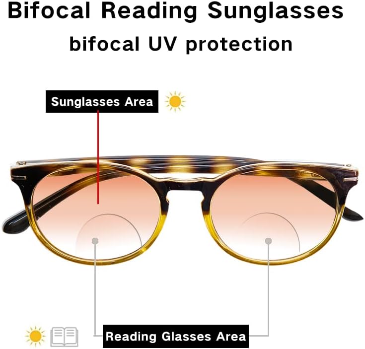 3 пакувања околу бифокални очила за сонце за жени, ретро прогресивни очила за читање преголеми читатели на сонце мажи со пролетна шарка