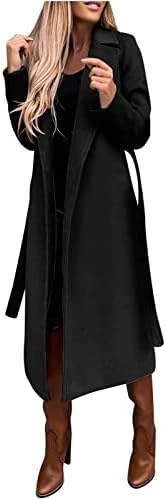 Cokuera женски моден моден есен зимски волчен палто Елегантен лаптол ров палто елегантна цврста боја долга јакна Работа долг палто
