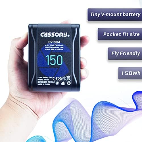 Cassory BV150M V монтирање на батерија со D-Tap Nano Mini џеб, батерии за заклучување на фотоапаратот 150WH V за камера