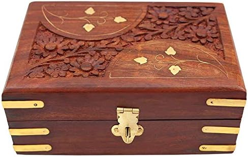 Индиски занаети идеја рачно изработена дрвена кутија за накит, кутија за складирање на украси за накит, дрвена кутија за складирање,