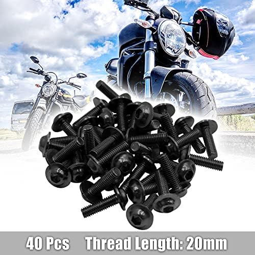 uxcell 40 парчиња Црна Алуминиумска Легура Мотоцикл Хексадецимален Штекер Завртки За Глава Завртки M6 X 20