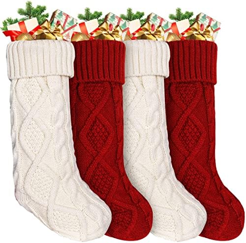 Анкис Големи Божиќни чорапи 4pack -18 инчи Божиќни чорапи двострани кабелски плетени Божиќни чорапи Персонализирани бургундски црвени