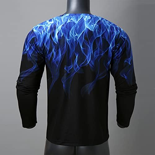 Војник на долги ракави со долги ракави за мажи, есен 3Д дигитална печатена маичка ретро оган мускуларна тренингот атлетика типови врвови цврста боја сина црна бела