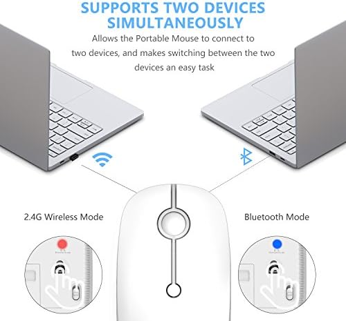 TechGarden Безжичен Bluetooth Глушец, Двоен Режим Тивок Bluetooth Безжичен Глушец СО USB Нано Приемник, 3 Dpi Нивоа за Лаптоп, КОМПЈУТЕР, MacBook,