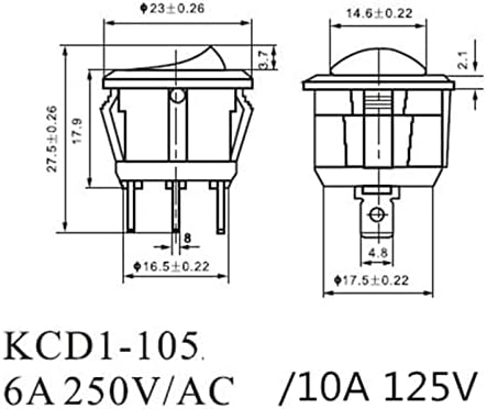 LIDON 1PCS само-заклучување на типот на типот на типот AC 6A/250V 10A/125V 2P ON-OFF SPST 2 PIN CIRCLE ROCKER SWITCH