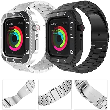 ТРДИБСК Мод Комплет за Apple Watch 8 7 6 5 4 3 SE Метал Рамка&засилувач; Гумени Часовник Од Нерѓосувачки Челик Случај за Iwatch