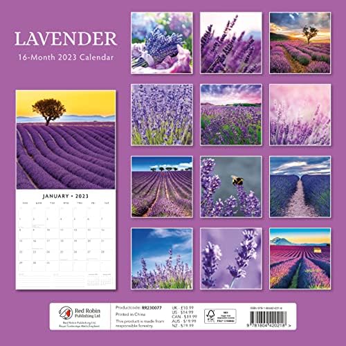 2023 Месечен wallиден календар на лаванда од Календарите на Ред Робин 12 x 12