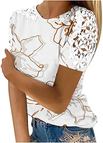 Чипка хавајски кошули за жени лето мода тенок фит туника топ плажа цветни сончеви кошула блуза обична боемска маичка