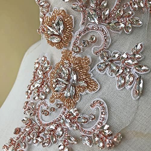 Bling Rhinestone Applique Crystal Bidded Patch за матурски фустан вечерни носии розово злато боја