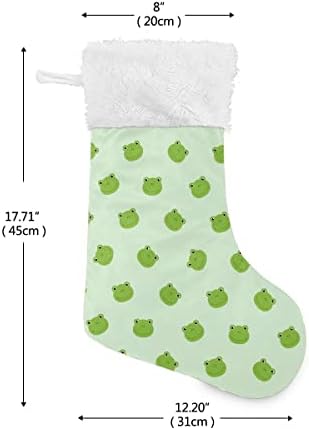 Божиќни чорапи зелена жаба шема на глава цртана бела плишана манжетна манжетна мерцеризирана кадифена празник персонализиран голем порибување