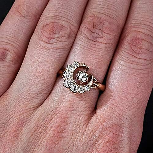 Шик 18К розово злато исполнето со starвездени месечини прстени за венчавки жени накит SZ 6-10