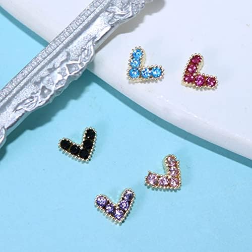 5 парчиња 3Д кристално срце ринстон нокти уметност шарми симпатична сјајна кристална метална камења за нокти украси за жени