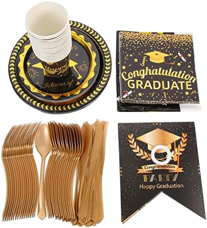 Абаодам кекс на топите за кукавички украси за дипломирање Банер за дипломирање Тема за еднократна употреба хартија чаши плочи за дипломирање на забава 16 гости пос?