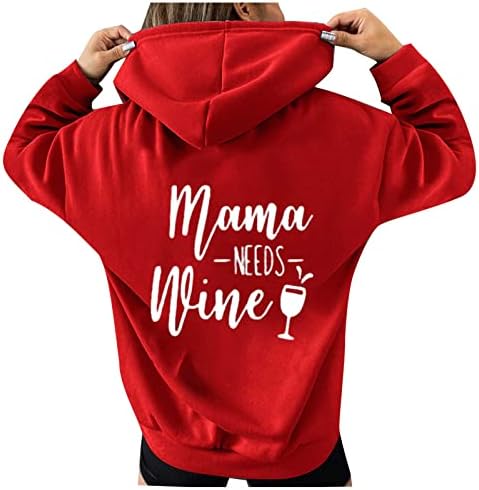 На мама му е потребна винска печатена качулка врвот за жени мода за слатко писмо пуловер, џемпери, палто за кошула со долг ракав